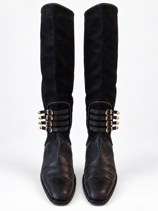 Via Spiga Shoes - Vintage 90s Via Spiga Leather Suede Knee High Boots Gold Buckles Italy